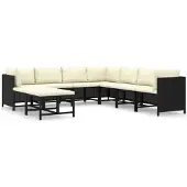 vidaXL Salon de jardin 9 pcs avec coussins Résine tressée Noir