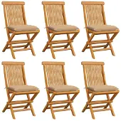 vidaXL Chaises de jardin avec coussin beige 6 pcs. Bois massif teck