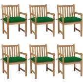 vidaXL Chaises de jardin 6 pcs. avec coussins verts teck massif