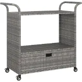 vidaXL Chariot de bar avec tiroir Gris 100x45x97 cm Poly rotin
