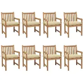 vidaXL Chaises de jardin 8 pcs. avec coussins blanc crème Teck massif
