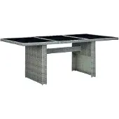 vidaXL Table de jardin gris clair Poly rotin et verre trempé