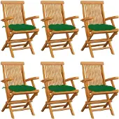 vidaXL Chaises de jardin avec coussins verts 6 pcs. Bois massif teck