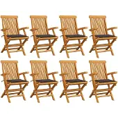 vidaXL Chaises de jardin avec coussins Taupe 8 pcs. Bois massif teck