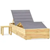 vidaXL Chaise longue de jardin avec table et coussin Pin imprégné