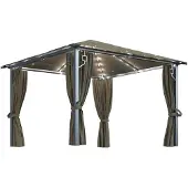 vidaXL Pavillon avec rideaux & guirlande lumineuse LED 300x300 cm Taupe Alu