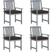 vidaXL Chaises de régie avec coussin 4 pcs. Gris Bois massif Acacia