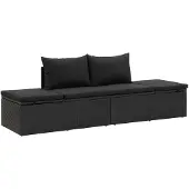 vidaXL Chaise longue avec support Poly rotin noir
