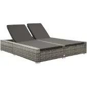vidaXL Bain de soleil double poly rotin gris