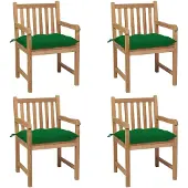 vidaXL Chaises de jardin 4 pcs. avec coussins verts teck massif