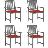 vidaXL Chaises de jardin avec coussins 4 pcs. Gris Bois massif Acacia