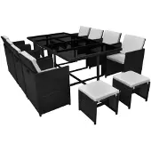 vidaXL Ensemble de jardin 13 pièces avec coussins Poly rotin noir