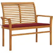 vidaXL Banc de jardin avec revêtement rouge vin 112 cm bois massif teck