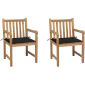 vidaXL Chaises de jardin 2 pcs. avec coussins noirs en teck massif
