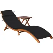 vidaXL Bain de soleil avec table et support en bois massif d'acacia