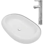 vidaXL Salle de bain lavabo avec mitigeur céramique ovale blanc