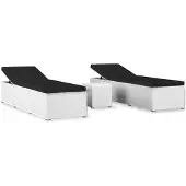 vidaXL 3 pcs. Bains de soleil de jardin avec table de thé Poly rotin blanc