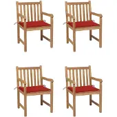 vidaXL Chaises de jardin 4 pièces avec coussins rouges en teck massif