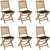 vidaXL Chaises de jardin pliantes 6 pièces avec coussins en bois massif d'acacia