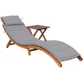 vidaXL Bain de soleil avec table et support en bois massif d'acacia
