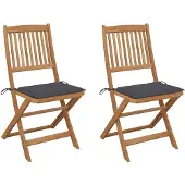 vidaXL Chaises de jardin pliantes 2 pcs. avec coussins en bois massif d'acacia
