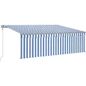vidaXL Auvent avec store, LED et capteur de vent 4,5x3 m bleu et blanc