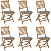 vidaXL Chaises de jardin pliantes 6 pièces avec coussins en bois massif d'acacia