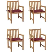 vidaXL Chaises de jardin 4 pcs. avec coussins bordeaux en teck massif