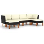 vidaXL Ensemble salon de jardin 6 pièces avec coussins Poly rotin noir