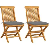 vidaXL Chaises de jardin avec coussins gris 2 pcs. Bois massif teck
