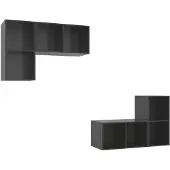 vidaXL Meubles TV muraux 4 pièces Bois d'ingénierie gris brillant