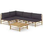 vidaXL Ensemble de salon de jardin 5 pièces avec coussins gris foncé en bambou