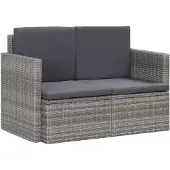 vidaXL Canapé de jardin 2 places avec coussins Gris Poly Rattan