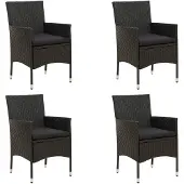 vidaXL Chaises de jardin avec coussins 4 pcs. Poly rotin noir