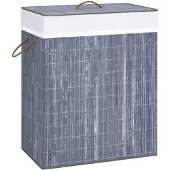 vidaXL Panier à linge avec 2 sections bambou gris 100 L