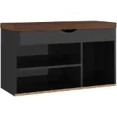 vidaXL Banc à chaussures et coussin Noir brillant Bois d'ingénierie