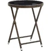 vidaXL Table d'appoint Marron 60 cm Poly rotin et verre trempé