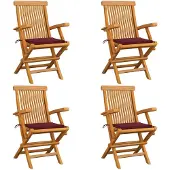 vidaXL Chaises de jardin avec coussins bordeaux 4 pcs. Bois massif teck