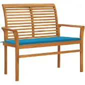 vidaXL Banc de jardin avec revêtement bleu 112 cm bois massif teck