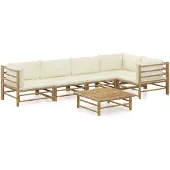 vidaXL Ensemble de salon de jardin 6 pièces avec coussins blanc crème en bambou
