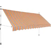 vidaXL Store rétractable manuel 350 cm jaune/bleu rayé