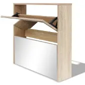 vidaXL Meuble à chaussures 2 étages avec miroir 63x17x67 cm Chêne