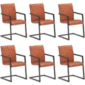 vidaXL Chaise cantilever 6 pcs. Marron Cuir véritable