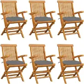 vidaXL Chaises de jardin avec coussins gris 6 pcs. Bois massif teck