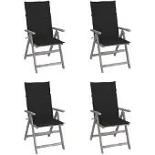 vidaXL Chaise à haut dossier Réglable 4 pièces avec coussins Bois massif Acacia