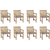 vidaXL Chaises de jardin 8 pcs. Coussins gris à motifs écossais Teck massif