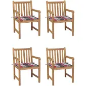 vidaXL Chaises de jardin 4 pcs. Coussins rouges à motifs écossais Teck massif
