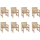 vidaXL Chaises de jardin 8 pcs. avec coussins beiges teck massif