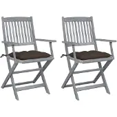 vidaXL Chaises de jardin pliantes 2 pcs. avec coussins en bois massif d'acacia