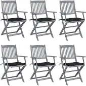 vidaXL Chaises de jardin pliantes 6 pièces avec coussin en bois massif d'acacia